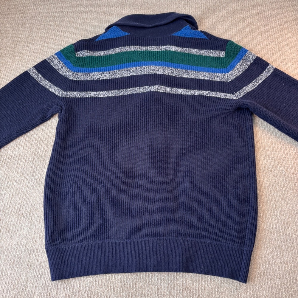 Gap Mens Merino Wool Blend Shawl Collar Cardigan Sweater Navy Blue Striped L NEW - Picture 4 of 6